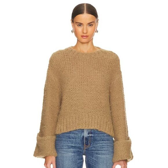 GRLFRND Open Stitch Knit Sweater In Khaki, XS - Picture 4 of 5